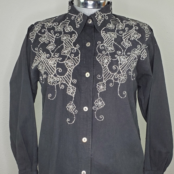 Club Z Women Shirt Black Small Embellished Embroidered Western Country Rodeo VTG - Picture 1 of 12